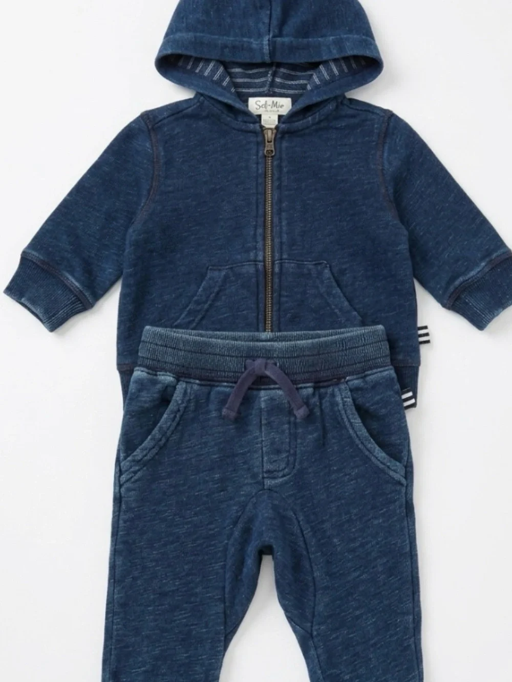 Splendid Indigo Blue Denim Hooded Zip Jacket & Joggers Set